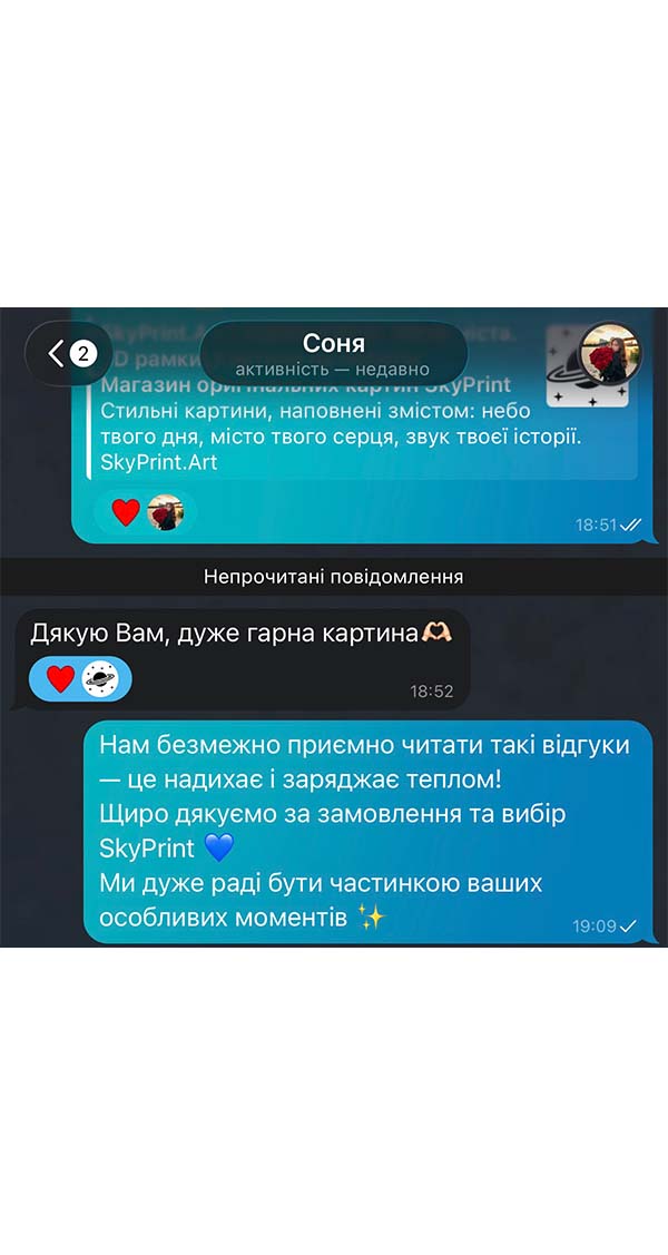 Відгук клієнта SkyPrint про покупку картини