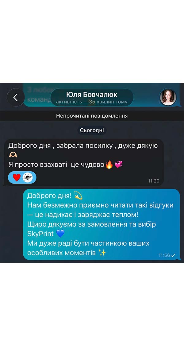 Повідомлення покупця з відгуком про картину SkyPrint